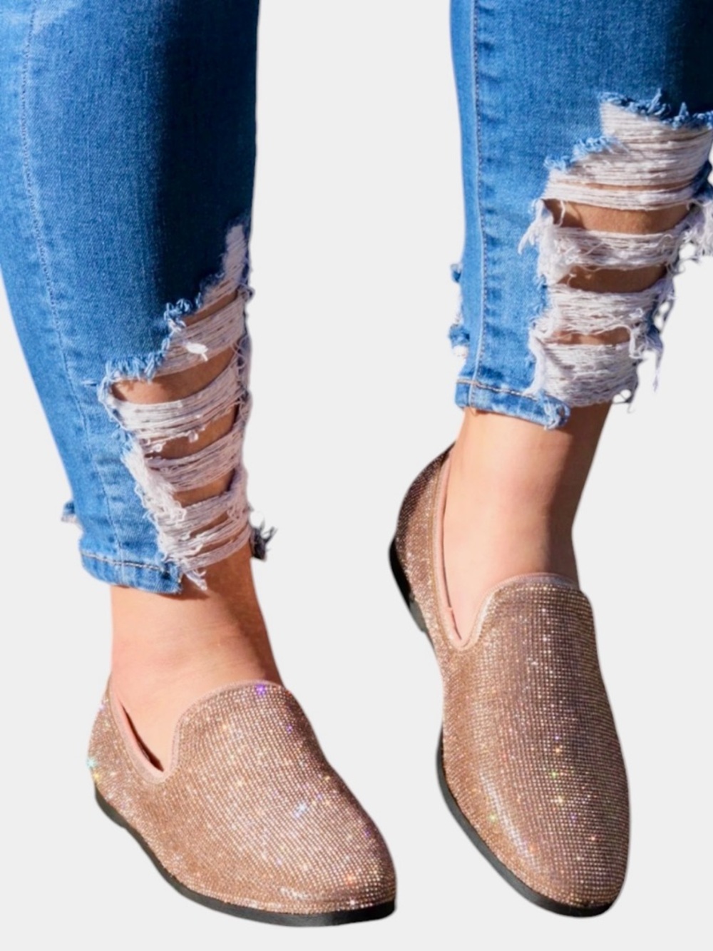 AKIRA FEELIN’ IT ROSE GOLD RHINESTONE FLAT